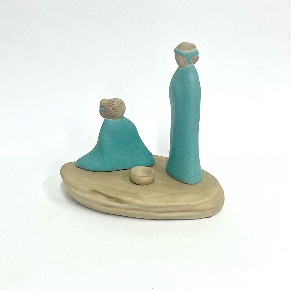 1984 Jack Black Navajo Pottery Sculpture Kneeling & Standing Woman Prayer Bowl